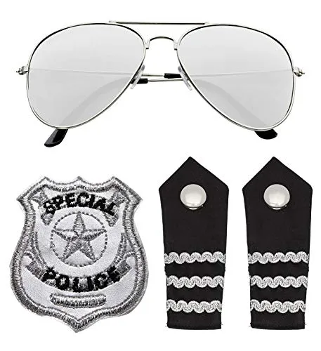W WIDMANN MILANO Party Fashion – Verkleidungsset Polizist, Partybrille, Abzeichen & Schulterklappe, Accessoire für Karneval & Mottoparty
