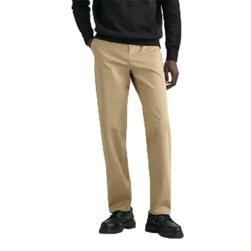 GANT Herren Regular Twill Chinos - Klassische Wanderhose in Dark Khaki mit hohem Baumwollanteil für optimalen Tragekomfort und Atmungsaktivität.