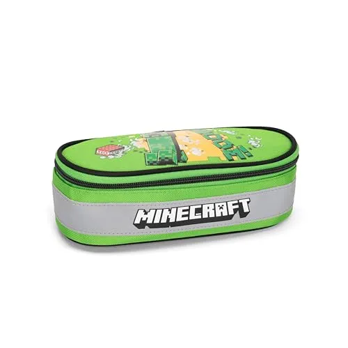 Minecraft Federmäppchen für die Schule, offizielles Minecraft, ovales Federmäppchen für Kinder, ideal für die Aufbewahrung von Schreibwaren, mit Trennwand innen mit elastischen Schlaufen, praktischer