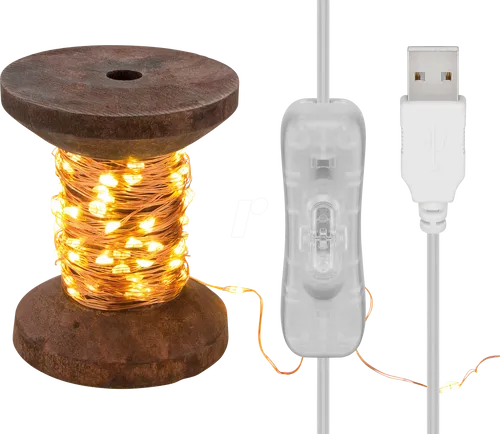 GB 60341 - LED-Lichterkette 10 m ''Garnspule'' mit 100 LEDs - Weihnachtsbeleuchtung mit 100 warmweißen Micro-LEDs, ideal für stimmungsvolle Dekorationen bei Festen und gemütlichen Anlässen. USB betrieben mit praktischem Ein/Aus Schalter.