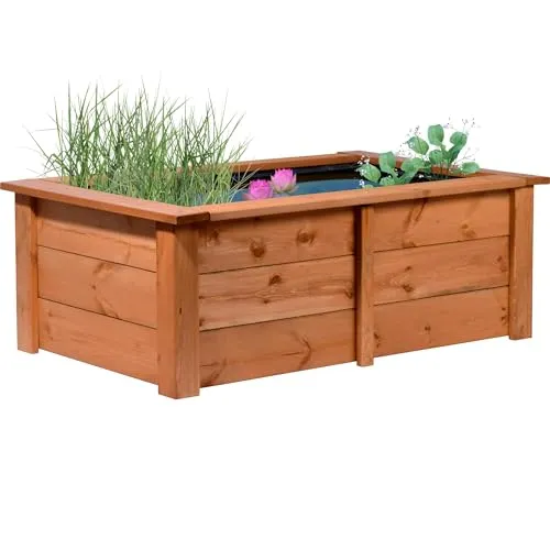 dobar® 29246FSCe Hochteich Kubus - Robuster Gartenteich aus Massivholz - Teichbecken aus wetterfestem FSC-Kiefernholz mit 200 L Fassungsvermögen, ideal für Garten, Terrasse oder Balkon. Inklusive Teichfolie für einfache Abdichtung.