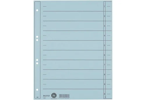 LEITZ Trennblatt A4 hellblau - Überbreite für Prospekthüllen - Ordnerzubehör Trennblatt A4 hellblau ungeöst, ideal für Prospekthüllen, damit nichts übersteht. 100 Stück, durchgefärbt für eine ansprechende Optik.