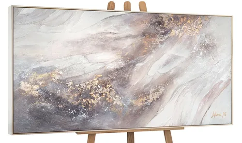 YS-Art Gemälde Relax, Abstrakte Bilder, Leinwand Bild Handgemalt Abstrakt Gold Lila Weiß