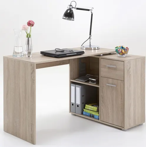 FMD Eckschreibtisch AUGSBURG - Kinderschreibtisch mit beidseitig montierbarem Design und viel Stauraum, perfekt für kreative Arbeitsplätze.