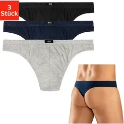 String H.I.S, Herren, Gr. S, 3 Stk., blau (marine, schwarz, grau), Jersey, Obermaterial: 95% Baumwolle, 5% Elasthan, unifarben, körpernah, Unterhosen String, aus weichem Baumwoll-Stretch
