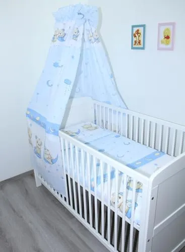 Primawela Babybettwäsche Set 7-teilig mit Himmel und Kissen - Gemütliches 7-teiliges Babybettwäsche Set aus weicher Baumwolle für einen angenehmen Schlaf. Mit kinderfreundlichen Motiven und pflegeleichter Qualität. Ideal für eine fröhliche Atmosphäre im Kinderzimmer.