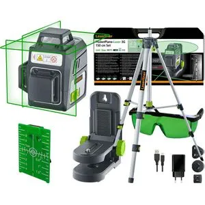 Laserliner Kreuzlinienlaser PocketPlane 3G 3x 360° - Selbstnivellierender grüner Laser mit 3x 360°-Linien, inklusive Stativ und Koffer. Bietet vierfache Sichtbarkeit und präzise Höhenverstellung für exakte Ergebnisse.