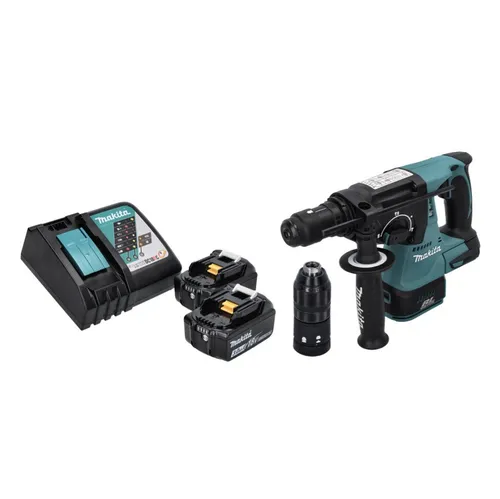 Makita DHR 243 RF Akku Bohrhammer 18 V SDS plus - Akkubohrhammer mit 18 V Leistung, 2x 3,0 Ah Lithium-Ionen-Akkus und Ladegerät, ideal für professionelle Anwendungen und hohe Flexibilität ohne Kabel.
