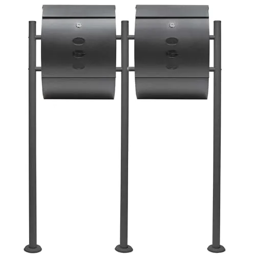 Wiltec 2er Briefkasten Set V18 Anthrazit - Wandbriefkasten Set mit elegantem Design, abschließbar und ideal für moderne Hausfronten. Inklusive Sichtfenstern und Zeitungsrolle für optimale Postorganisation.