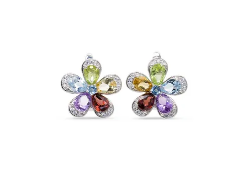 SCHEPPE SCHMUCK - Damen Ohrring Ohrstecker Huggie - Edelsteine - 925 Sterling Silber - Blume Blüte