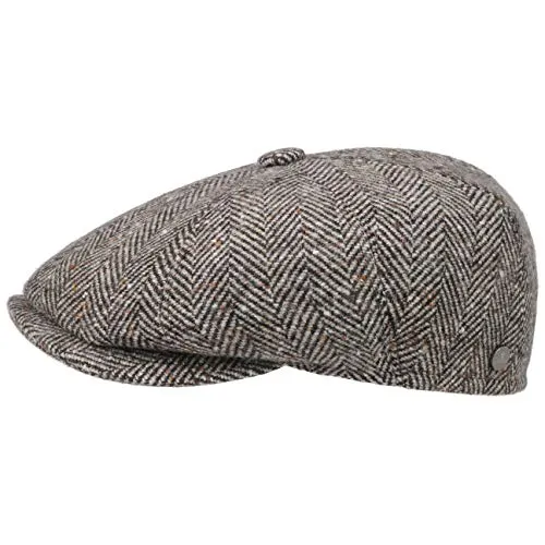LIERYS Hatteras Flat Cap Fischgrat Schirmmütze mit Futter Made in Italy Herren Herbst Winter Dunkelbeige XL (60-61 cm)