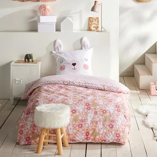 Familando Kinderbettwäsche Hase Häschen 135x200 cm - Bettwäsche-Set aus 100% Baumwolle mit einzigartigem Kopfkissen-Design: kuschelige Hasenohren für süße Träume und hohen Schlafkomfort.