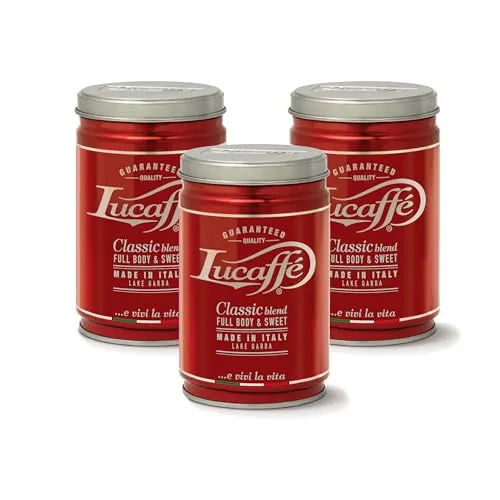 Lucaffe - Kaffeedose gemahlener Kaffee Classic, 3 Dosen zu 250 Gr | Kaffee für cremigen Espresso gemahlen | Mittlere Röstung | Süßer und vollmundiger Geschmack | Feines und schokoladiges Aroma