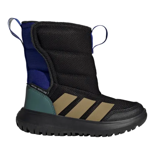 adidas Winterstiefel Winterplay C für Kinder - Robuste Winterstiefel in Schwarz/Khaki/Teal, ideal für kalte Tage. Mit rutschfester Gummiaußensohle und wasserabweisendem Obermaterial für trockene Füße. Einfach an- und auszuziehen dank breitem Klettverschluss.