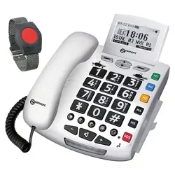 ELDAT Fon Alarm APF03: Notruftelefon für Senioren - Schnurgebundenes Festnetztelefon mit Notrufknopf, ideal für Senioren. Einmalige Anschaffung ohne monatliche Kosten und wasserdichte Notrufsender für maximale Sicherheit im Alltag.