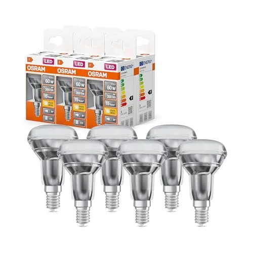 Osram LED R50 E14 4,3W/827 Warmweiß – 6er-Pack Reflektor - Energieeffiziente Osram LED R50 E14 4,3W im 6er-Pack für eine gemütliche Beleuchtung. Mit 15.000 Stunden Lebensdauer und sofortiger Helligkeit ideal für Akzentbeleuchtung in Ihrem Zuhause.