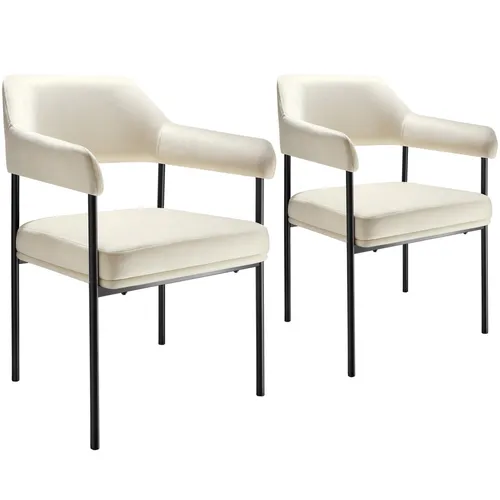 TecTake Armlehnstuhl Doé, gepolstert, Samtoptik off-white, 2er Set - Esszimmerstühle mit elegantem Design und erstklassigem Sitzkomfort – ideal für jedes Zuhause. Pflegeleichter Samtbezug und stabile Stahlbeine sorgen für Langlebigkeit und Stil.