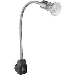 ledscom.de Steckdosenlampe LESCH Leselampe Schwanenhals, Schalter, chrom/schwarz + LED Lampe 504lm 44° weiß