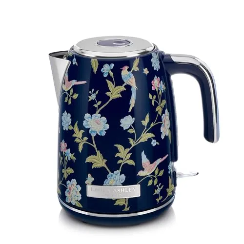 Laura Ashley Elveden Navy Wasserkocher - Wasserkocher mit 1,7 Litern Kapazität und 2,2 kW Schnellkochtechnologie, ausgestattet mit Überhitzungsschutz für sichere Nutzung und schnelles Kochen.