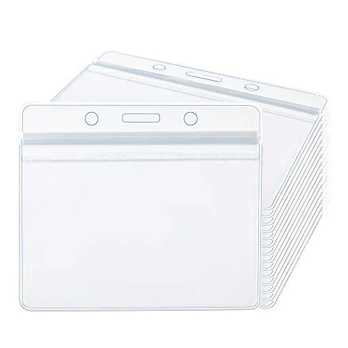 Dadabig 100 Stück Ausweishalter, Transparent Kunststoff Ausweishalter Horizontale Namensschild Abzeichen Wasserdicht Duable ID Kartenhalter Ausweishüllen für Schule Arbeitsplatz Business Ausstellung