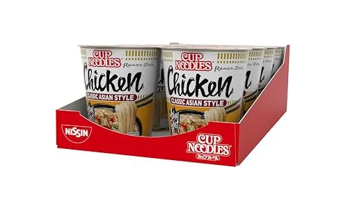 Nissin Cup Noodles – Tasty Chicken, 8er Pack, Soup Style Instant-Nudeln japanischer Art, mit Hühnerfleisch-Geschmack & Gemüse, schnell im Becher zubereitet, asiatisches Essen (8 x 63 g)
