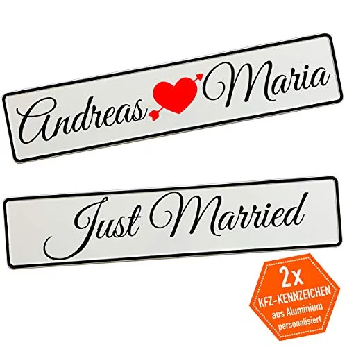 Kennzeichen Hochzeit mit Namen Deko Hochzeitsauto Hochzeitskennzeichen selbst gestalten Motiv Herz Pfeil
