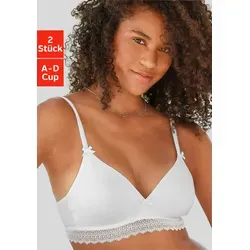 Bralette-BH PETITE FLEUR, Damen, Gr. 90, Cup A - Funktionsunterwäsche: Bequemer Bralette-BH ohne Bügel im 2er-Pack, aus weicher Baumwolle mit elegantem Spitzenband und verstellbaren Trägern für optimalen Tragekomfort.
