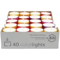 WENZEL Colorlights WINTER - 40 bunte Teelichter - Kerzen für stimmungsvolle Winterabende mit einer Brenndauer von bis zu 8 Stunden, gefertigt aus hochwertigem Paraffingemisch für hohe Leuchtkraft und individuelles Design.
