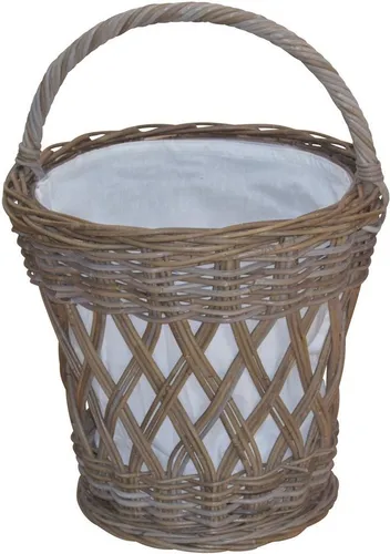 Trendiger Wäschekorb aus Rattan, grau - Handgeflochtener Wäschekorb mit cremefarbenem Innenbezug. Ideal zum Sammeln und Transportieren von Wäsche. Pflegen Sie Ordnung stilvoll und nutzen Sie ihn auch als Deko-Element. Maße: 40x40x60 cm.
