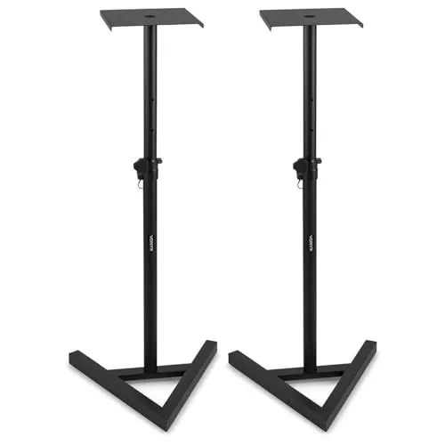 Vonyx SMS20 Studio Monitor Ständer, Stativ Set mit 2 höhenverstellbare Lautsprecher Ständer 65 bis 115cm, stabile Studio Boxen Ständer, Dreieck Standfuß, Schwarz