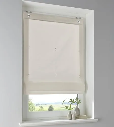 Kutti Raffrollo Stig – Blickdichtes Baumwollrollo, freihängend - Rollos – Hakenaufhängung, ohne Bohren, einseitig verschiebbar und perfekt für Fensterflügel von 13-22 mm. Genießen Sie Privatsphäre und Stil in Ihrem Zuhause!
