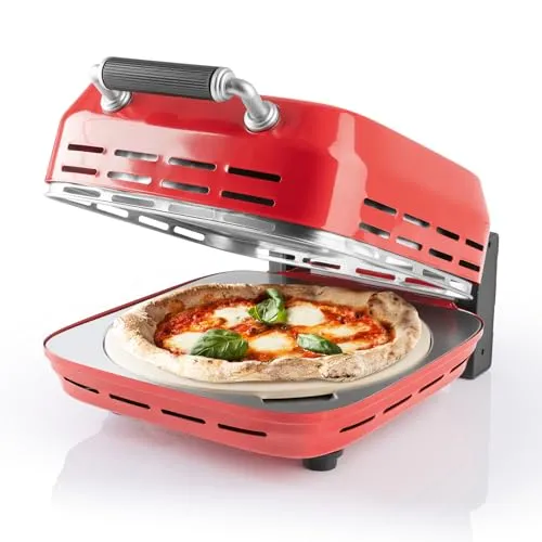 GOURMETmaxx Elektrischer Pizza-Ofen - 1800 Watt, inkl. Pizzastein - Pizzaöfen für knusprige Pizza in nur 3-4 Minuten bei bis zu 400 °C. Vielseitig einsetzbar für Flammkuchen, Wraps und mehr - einfach und sicher mit Timer und Cool-Touch-Griff.