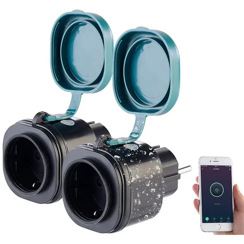2er-Set Outdoor-WLAN-Steckdosen mit Energiekostenmesser, App