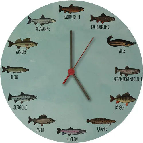 Deutsche Fischarten Wanduhr aus MDF in gelb von speecheese