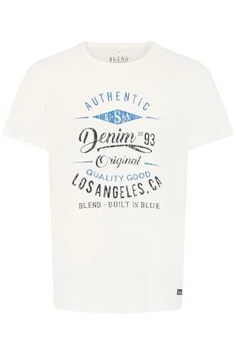 Blend BHDoppler Herren T-Shirt Kurzarm Shirt mit Print Rundhals-Ausschnitt 100% Baumwolle Regular fit, Größe:2XL, Farbe:Offwhite (70005)