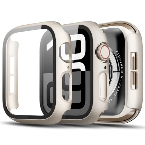TGKML 2-Stück Kompatibel mit Apple Watch SE 3/SE 2/SE/6/5/4 Schutzhülle mit Displayschutzfolie 40mm, Hard Gehäuse Eingebaut Kratzfest Gehärtetes Glas Schutzfolie für iWatch 40mm, Polarstern*2