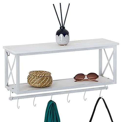 CARO-Möbel Garderobenhalter ARMANDO - Garderobenhaken mit 6 Kleiderhaken und 2 Ablageböden im modernen Industrialdesign – ideal für Ordnung in Flur und Diele.
