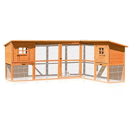 Melko Hasenstall XXL mit Freilaufgehege - Geräumiges Kleintierhaus (251 x 190,5 x 104 cm) aus robustem Holz mit wetterfestem Dach, ideal für artgerechte Haltung von Kaninchen & Co. Inklusive 2 Rampen für einfachen Zugang und praktische Reinigung.