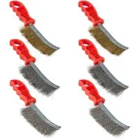 Relaxdays Drahtbürsten 6er Set Metall Kunststoff Silber Gold Rot Ergonomisch Aufhängbar 24 cm x 6 cm x 2 cm 0,1 kg
