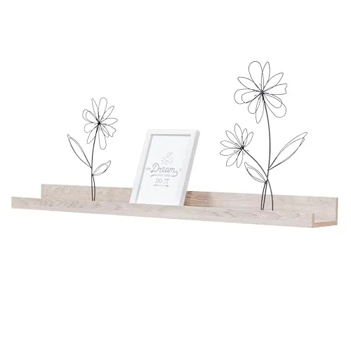 levandeo Bilderleiste Eiche gekälkt L70cm MDF Holz Wandregal Schmal Wanddeko Hängeregal Bilderschiene Galerieleiste