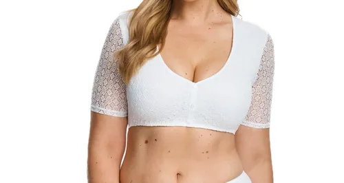 Susa Dirndlbluse Halbarm Wiesn-Zauber - Weiß, Größe 48 - Feminine Dirndlbluse aus pflegeleichter Spitze, ideal für festliche Anlässe. Figurbetont und mit elegantem Lochmuster, perfekt für einen stilsicheren Look.