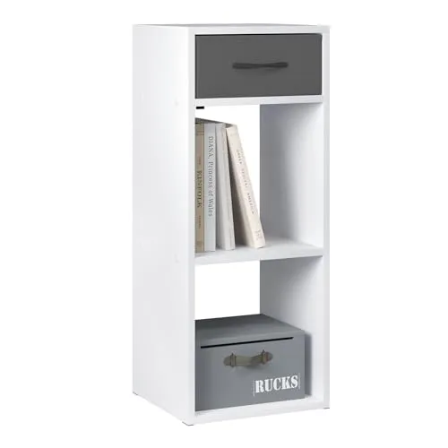 WOLTU Bücherregal mit 3 Ebenen, Standregal mit 1 Stoffschublade 2 Würfeln, offenes Regal, Aufbewahrungsregal klein, für Wohnzimmer Schlafzimmer Kinderzimmer, 32,4x80x30 cm, weiß, SK055ws