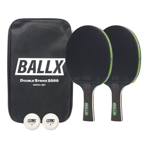 BallX Tischtennisschläger 2er Set DoubleStrike 2000 inkl. Bälle & Tragetasche