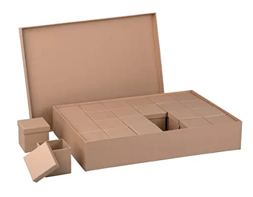 Rayher Pappmaché Boxen Set 25-teilig - Pappmaché Boxen Set mit 1 großer Box (26 x 38 x 7 cm) und 24 kleinen Boxen (6 x 6 x 6 cm). Ideal für einen individuellen Adventskalender oder zur kreativen Aufbewahrung. FSC-zertifiziert und perfekt zum Bemalen und Dekorieren.