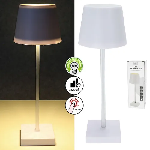 LED Tischleuchte 8,5x32 Weiß 3 Helligkeitsstufen Batterie Touchfunktion Lampe