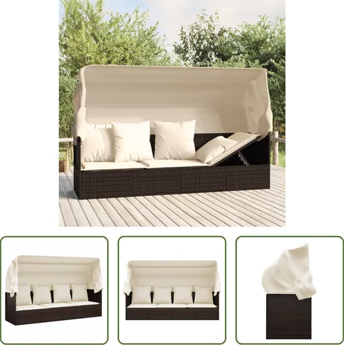 The Living Store Outdoor-Loungebett mit Dach und Kissen aus Poly Rattan