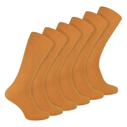 Sock Snob 6er Pack Herren Socken Gerippt Baumwolle Atmungsaktiv Socken mit Komfortbund (39-45, Orange)