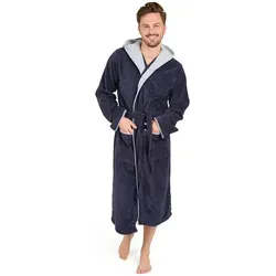 Blumtal Bademantel Herren Baumwolle 100% - OEKO-TEX Zertifiziert, Dunkelblau-Blau - Bademäntel für Herren, aus hochwertigem Velours und Frottier, angenehm weich und hoch saugfähig, mit praktischer Reißverschlusstasche für Schlüssel.