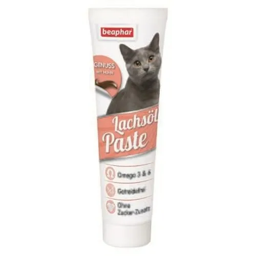 BEAPHAR Lachsöl Paste für Katzen - Omega 3 & 6, 0% Zuckerzusatz für glänzendes Fell und stärkende Vitalität, 100g