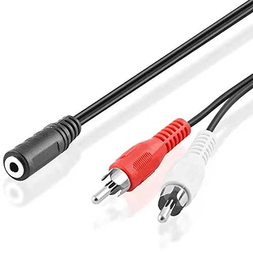 BestPlug 1 Meter Y RCA Audio Kabel Adapter Verteiler Splitter Weiche Aux in Out, 1 3,5mm Stereo Klinke Buchse Kupplung weiblich auf 2 L-R Cinch Stecker männlich, Schwarz
